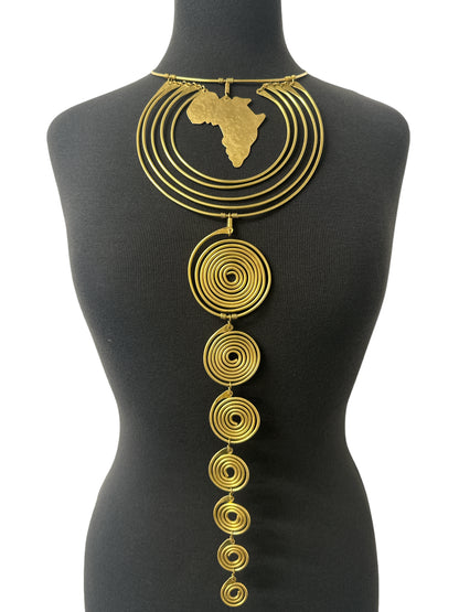 Authentic Unique African Craftsmanship Brass Metal Statement Pendant Necklace