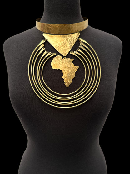 Authentic African Craftsmanship Brass Metal Statement Pendant Necklace