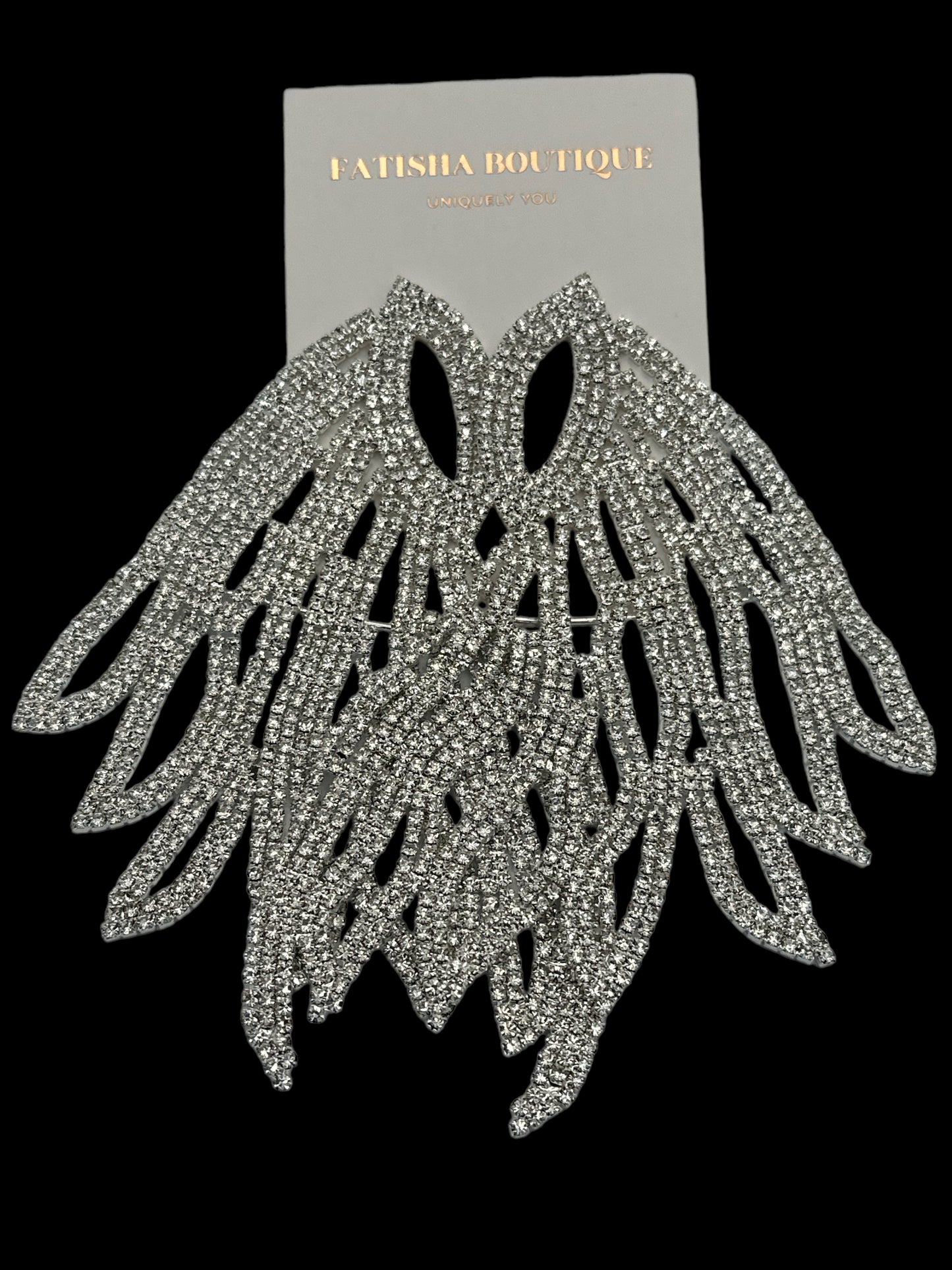 Glamorous Wings Statement Crystal Diamante Rhinestone Long Stud Earrings