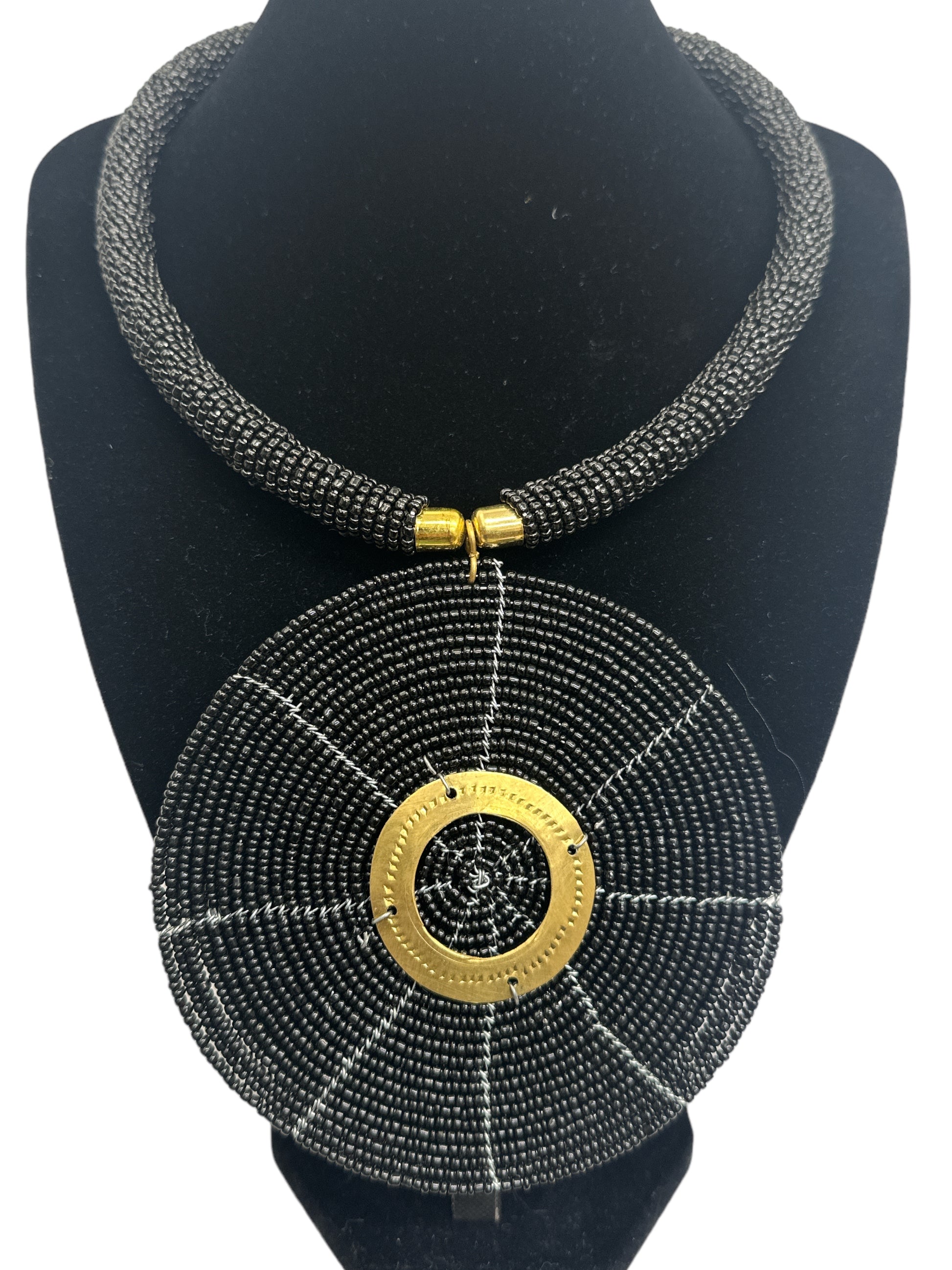 Black Beaded Pendant Necklace - Handmade African Statement Jewellery - Fatisha Boutique #