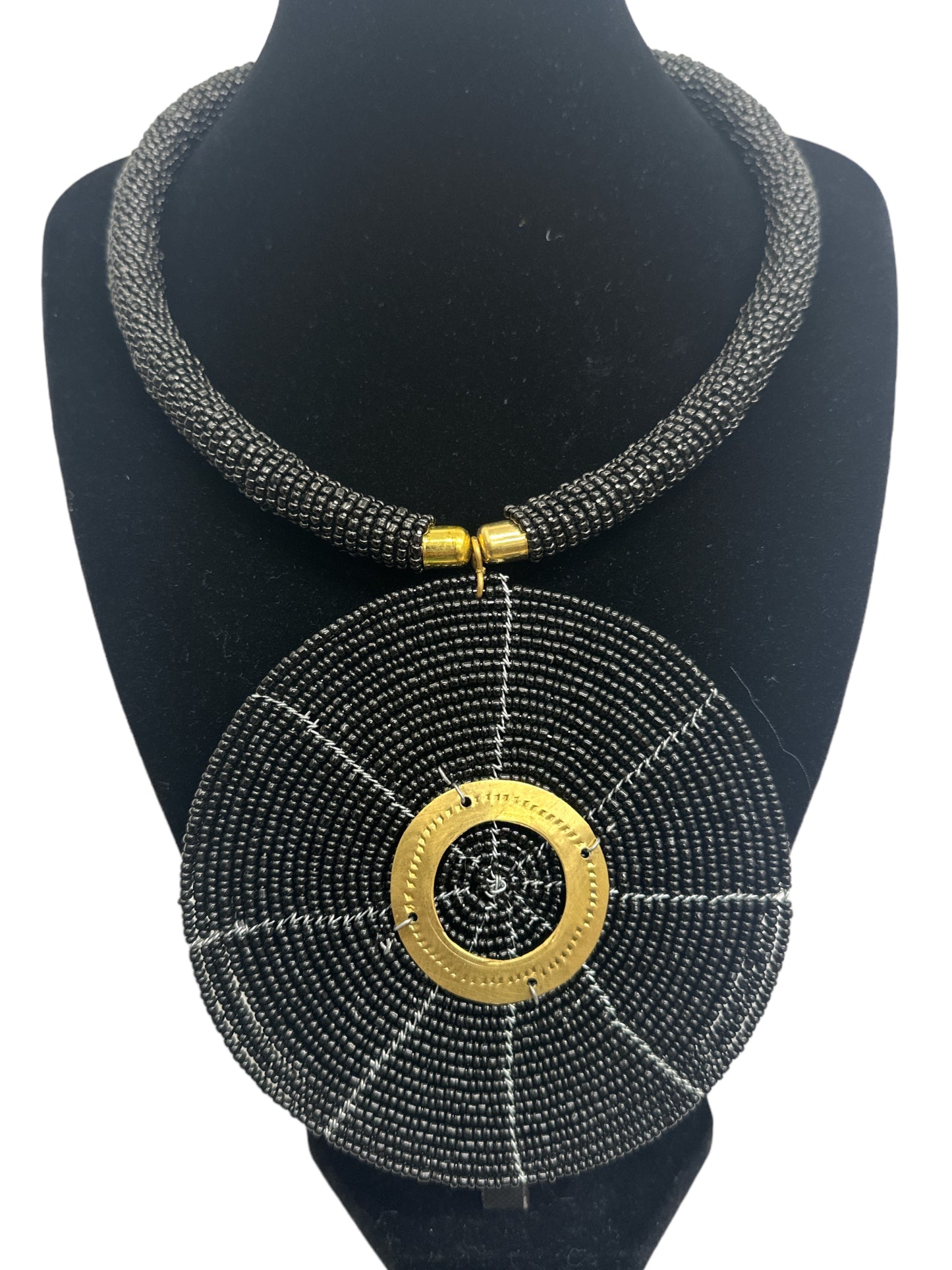 Black Beaded Pendant Necklace - Handmade African Statement Jewellery - Fatisha Boutique #