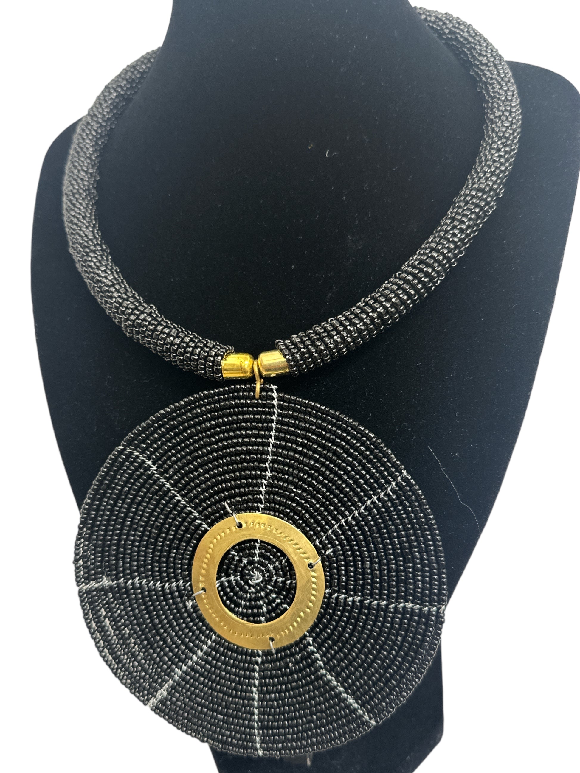 Black Beaded Pendant Necklace - Handmade African Statement Jewellery - Fatisha Boutique #