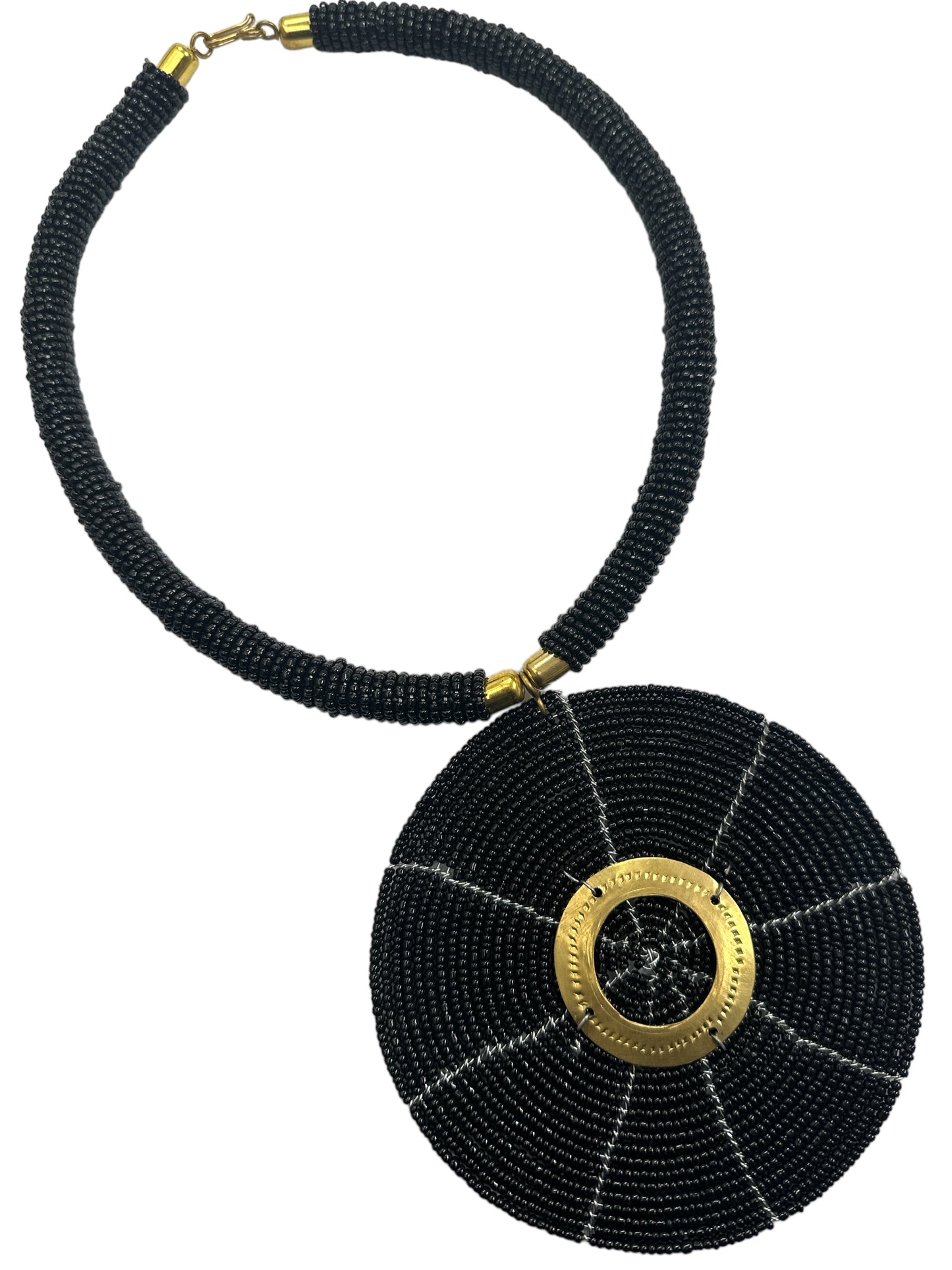Black Beaded Pendant Necklace - Handmade African Statement Jewellery - Fatisha Boutique #