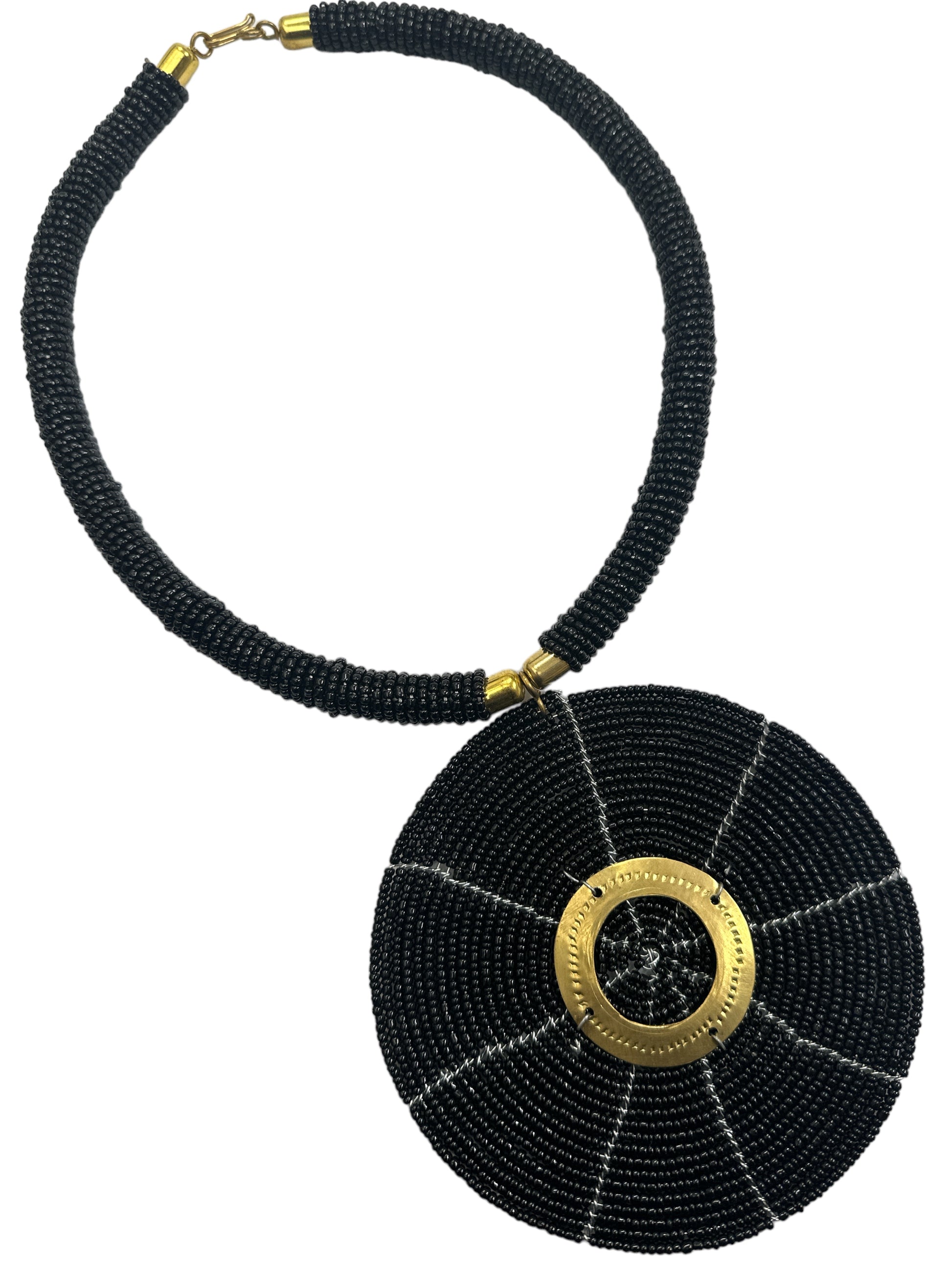 Black Beaded Pendant Necklace - Handmade African Statement Jewellery - Fatisha Boutique #