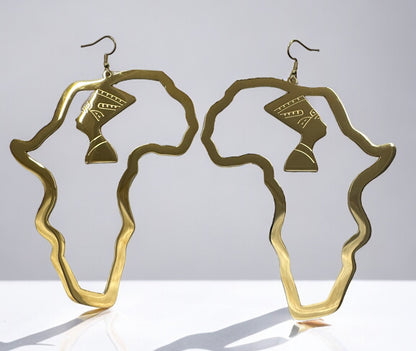 Oversized  Stainless Steel Africa Map Shaped Dangle Statement Earrings