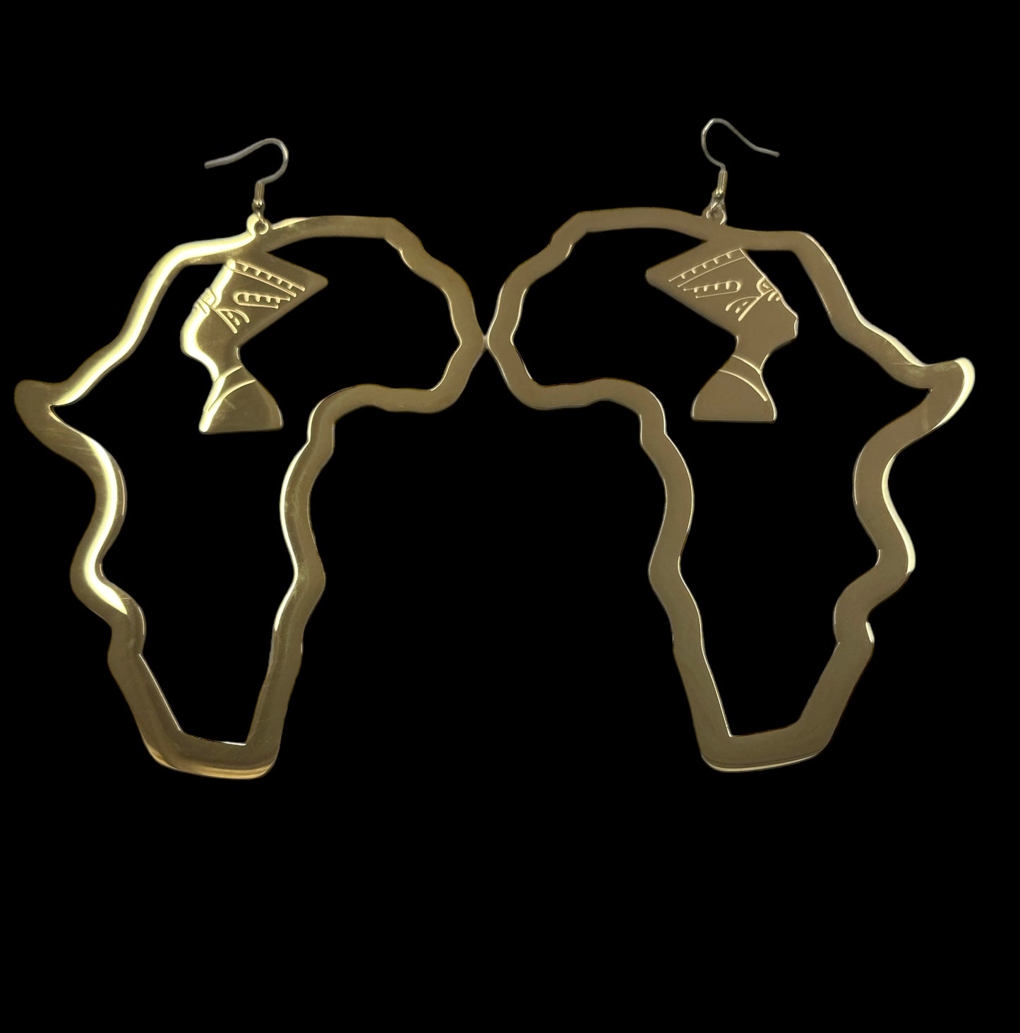 Oversized  Stainless Steel Africa Map Shaped Dangle Statement Earrings