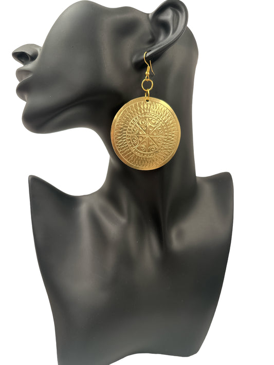 Authentic African Engraved Brass Dangle Earrings