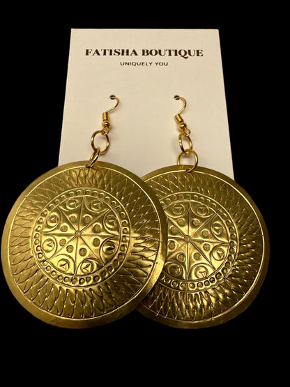 Authentic African Engraved Brass Dangle Earrings
