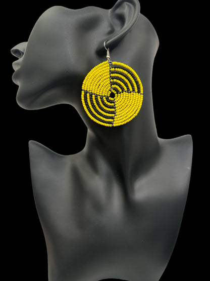 Authentic African Yellow Beaded Dangle Earrings