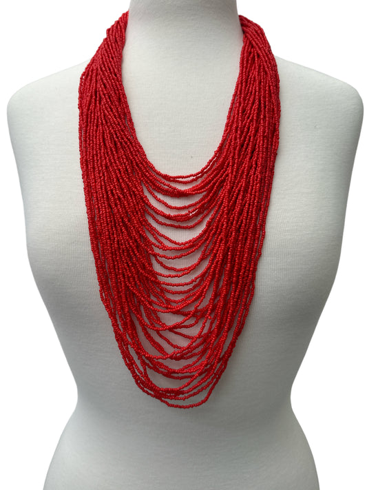 Authentic African Multi-Strand Red Beaded Necklace – Tribal Handmade Jewellery - Fatisha Boutique #