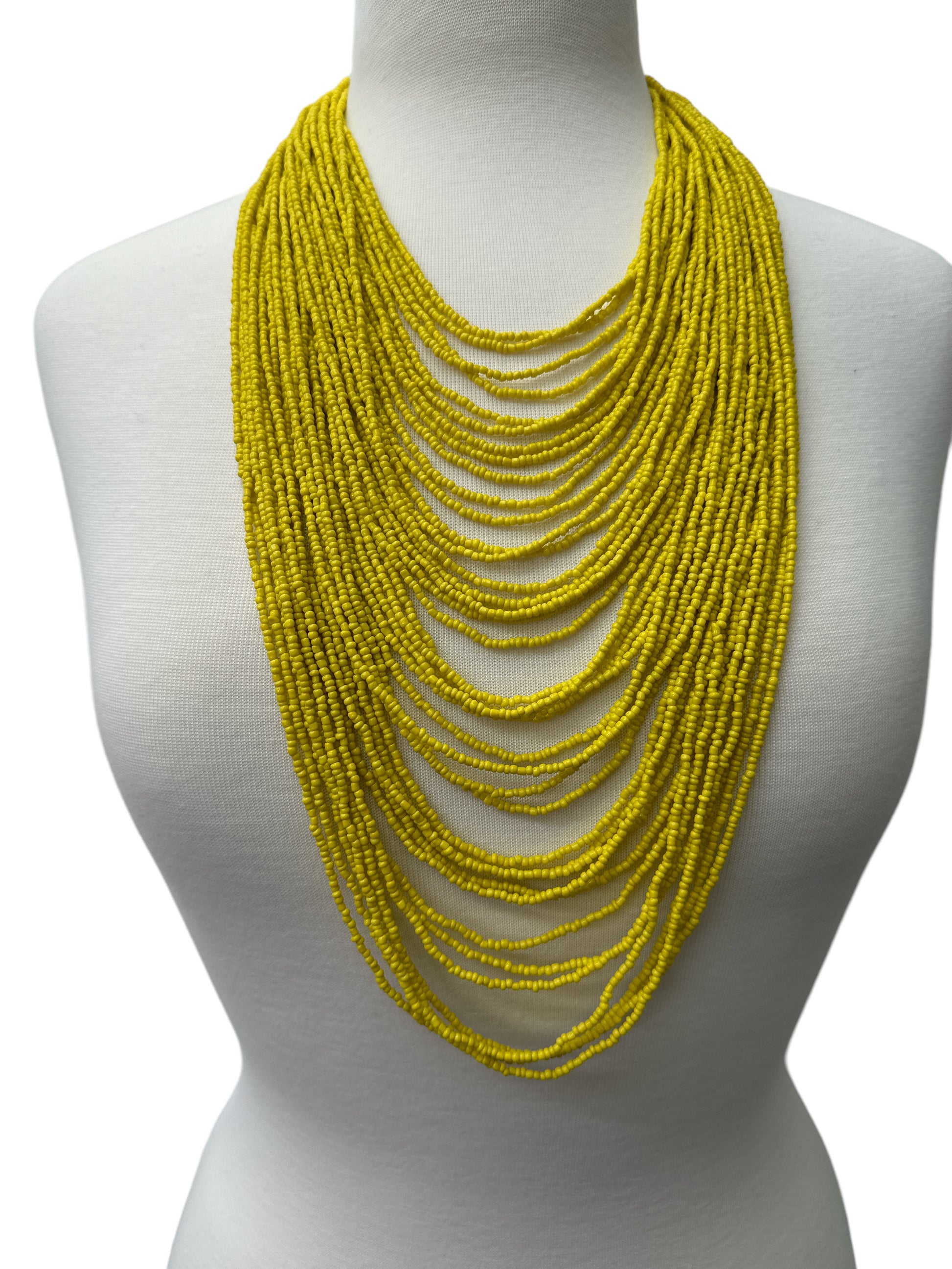 Authentic African Multi-Strand Yellow Beaded Necklace – Bold Handmade Statement Jewellery - Fatisha Boutique #