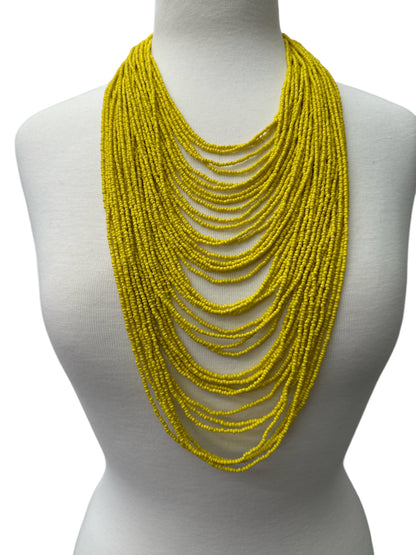 Authentic African Multi-Strand Yellow Beaded Necklace – Bold Handmade Statement Jewellery - Fatisha Boutique #