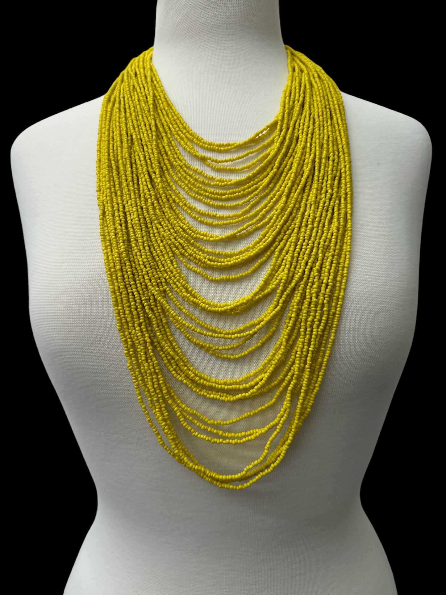 Authentic African Multi-Strand Yellow Beaded Necklace – Bold Handmade Statement Jewellery - Fatisha Boutique #