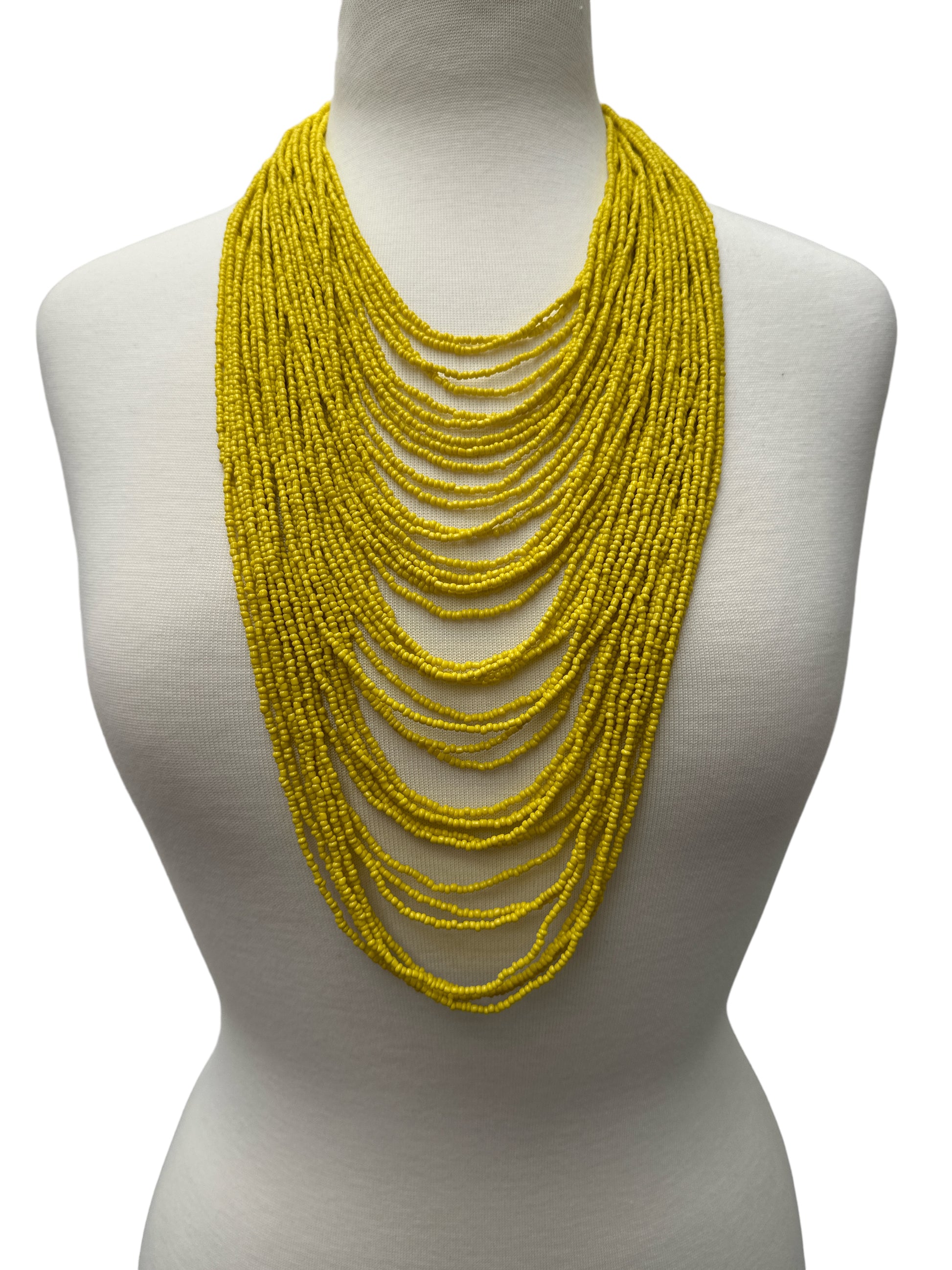 Authentic African Multi-Strand Yellow Beaded Necklace – Bold Handmade Statement Jewellery - Fatisha Boutique #