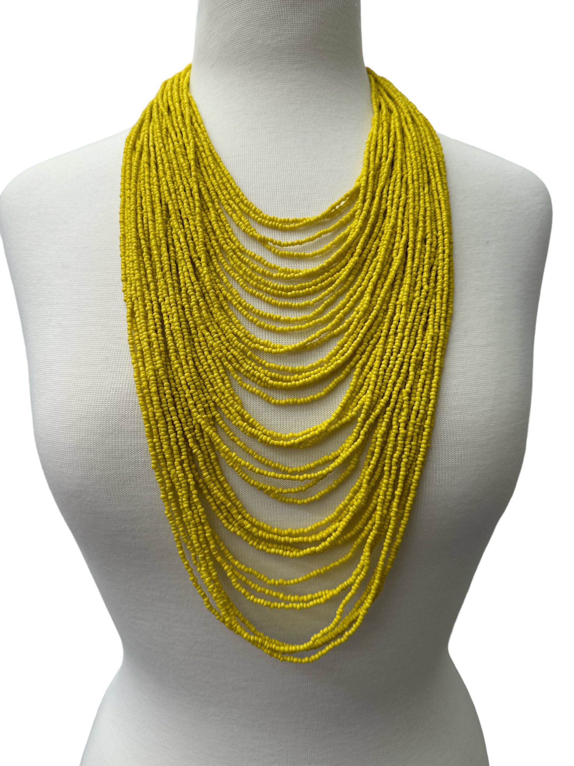 Authentic African Multi-Strand Yellow Beaded Necklace – Bold Handmade Statement Jewellery - Fatisha Boutique #