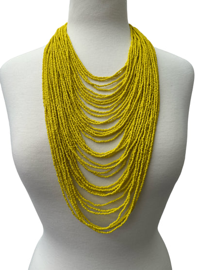 Authentic African Multi-Strand Yellow Beaded Necklace – Bold Handmade Statement Jewellery - Fatisha Boutique #