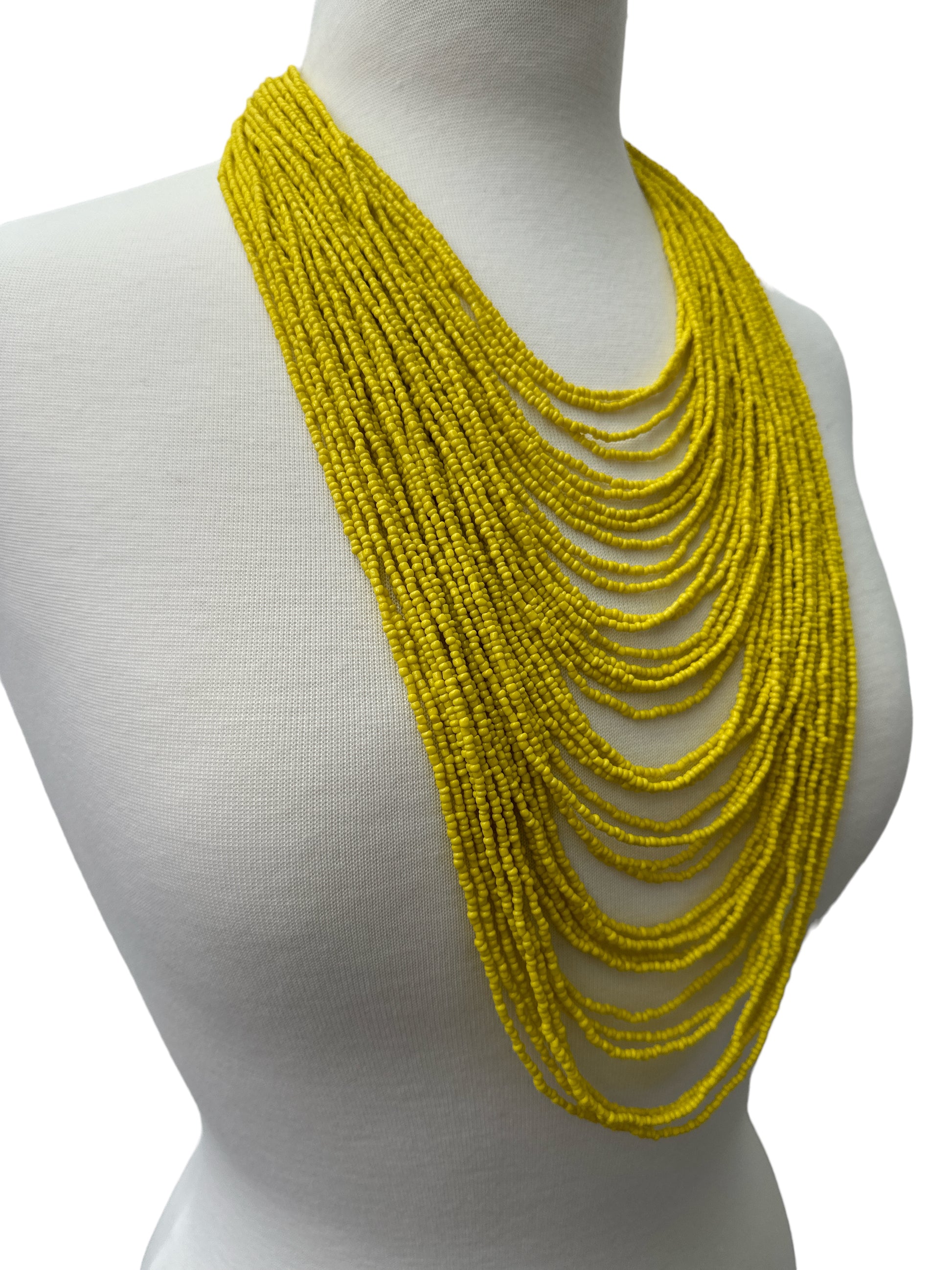 Authentic African Multi-Strand Yellow Beaded Necklace – Bold Handmade Statement Jewellery - Fatisha Boutique #