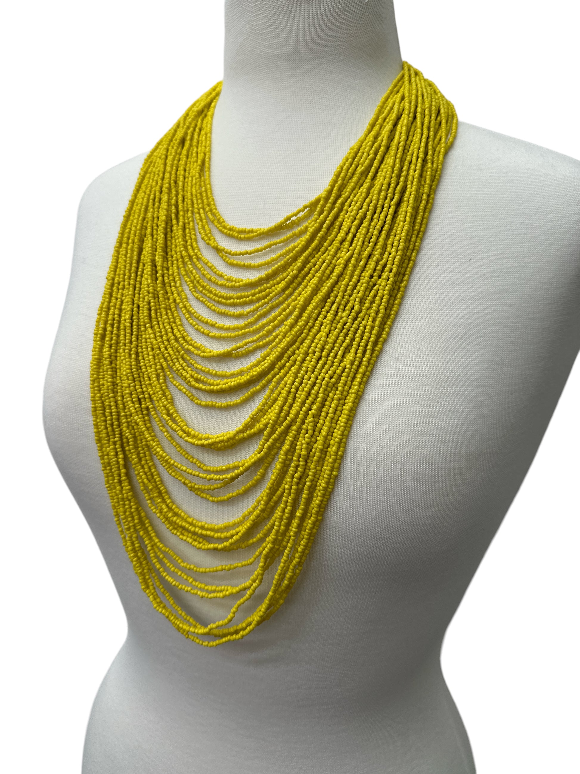Authentic African Multi-Strand Yellow Beaded Necklace – Bold Handmade Statement Jewellery - Fatisha Boutique #