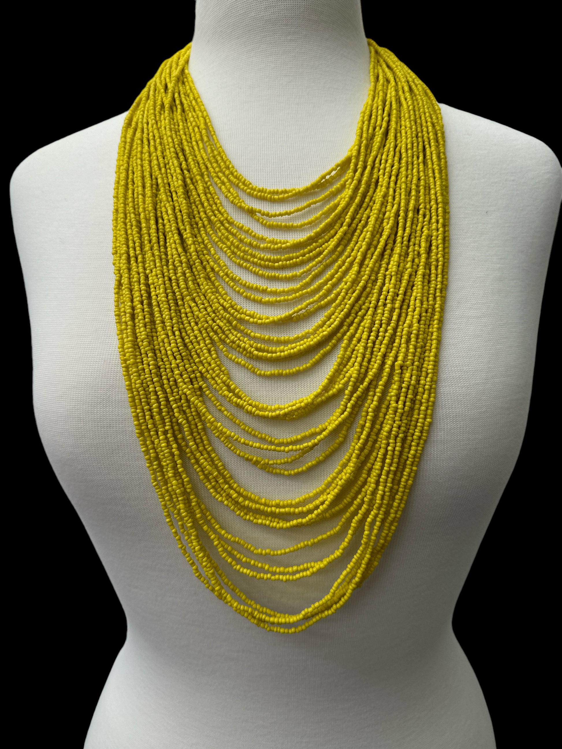 Authentic African Multi-Strand Yellow Beaded Necklace – Bold Handmade Statement Jewellery - Fatisha Boutique #