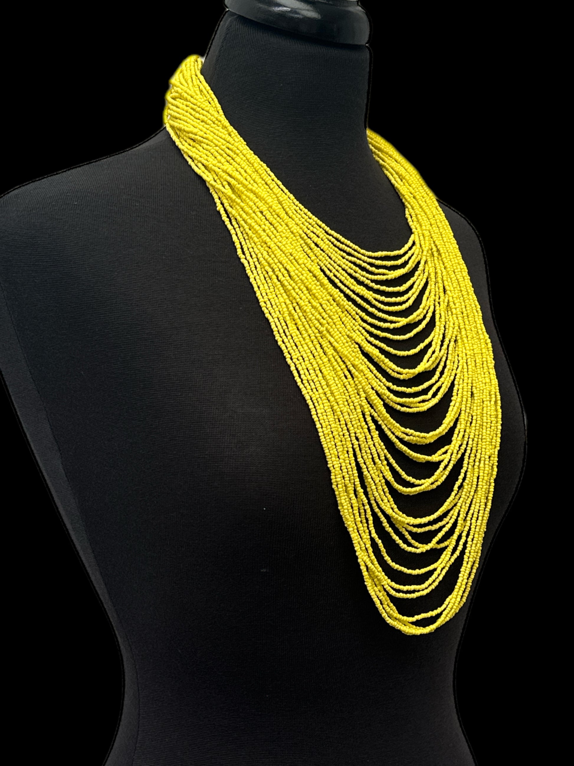 Authentic African Multi-Strand Yellow Beaded Necklace – Bold Handmade Statement Jewellery - Fatisha Boutique #