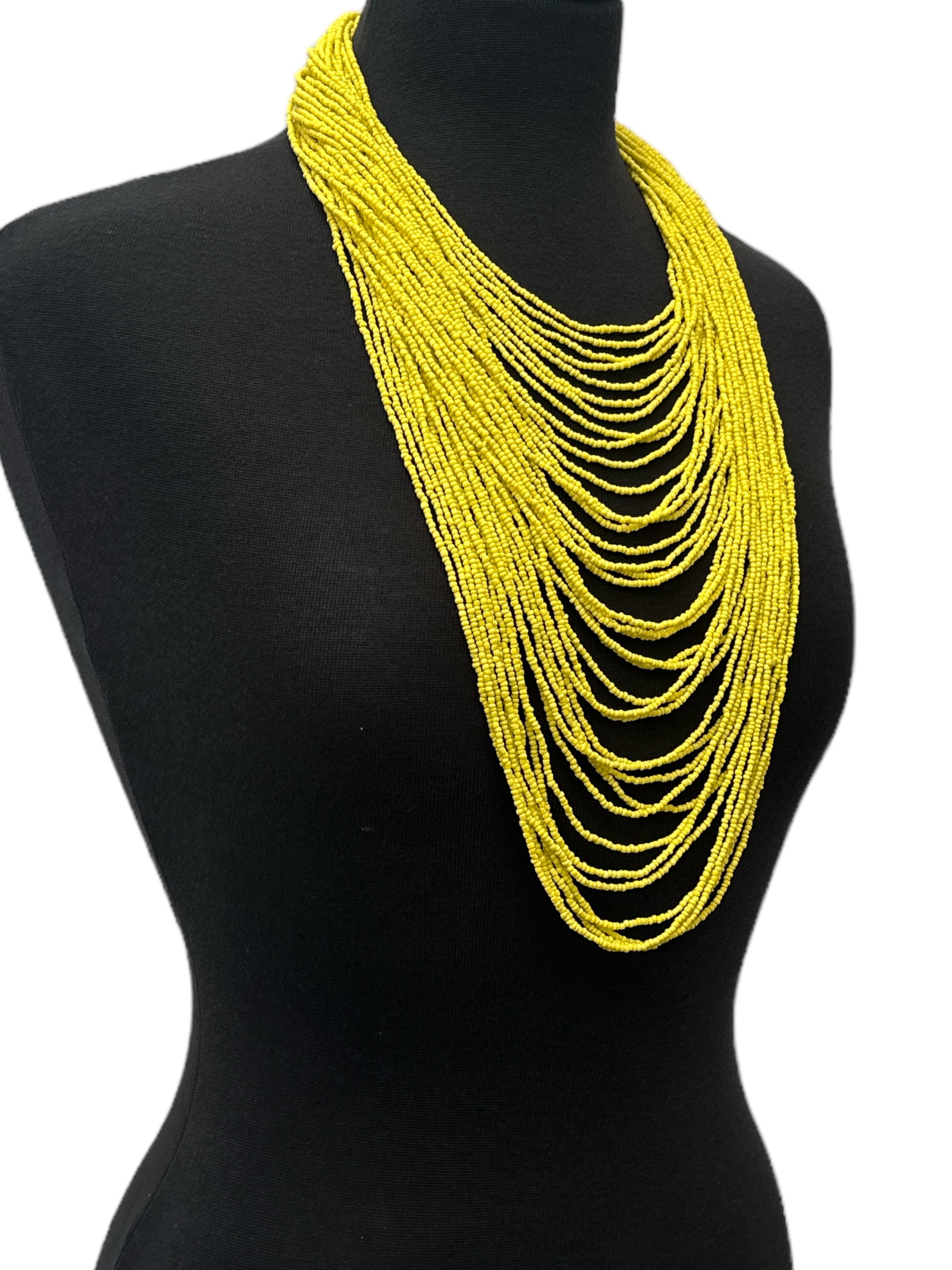 Authentic African Multi-Strand Yellow Beaded Necklace – Bold Handmade Statement Jewellery - Fatisha Boutique #