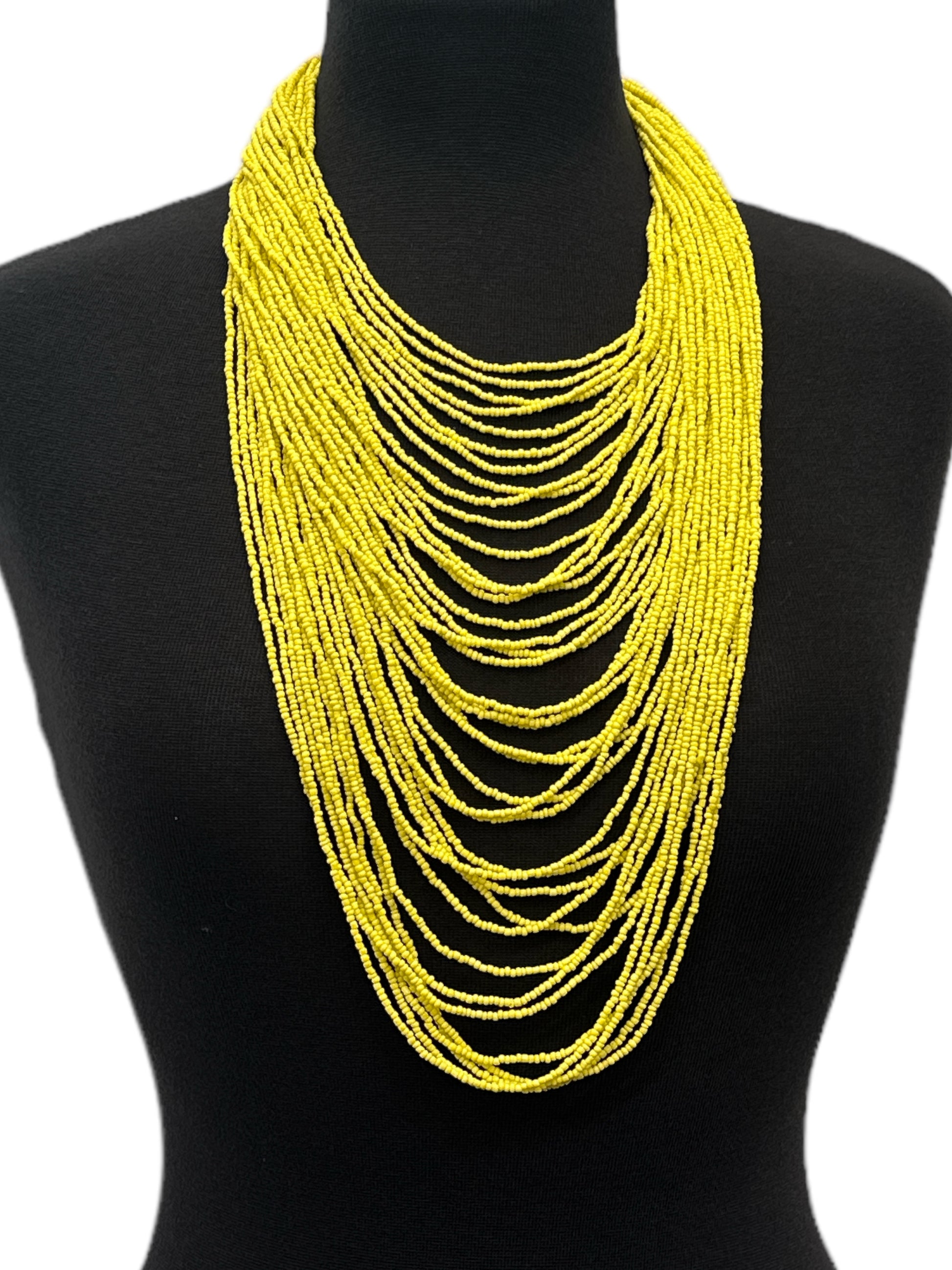Authentic African Multi-Strand Yellow Beaded Necklace – Bold Handmade Statement Jewellery - Fatisha Boutique #