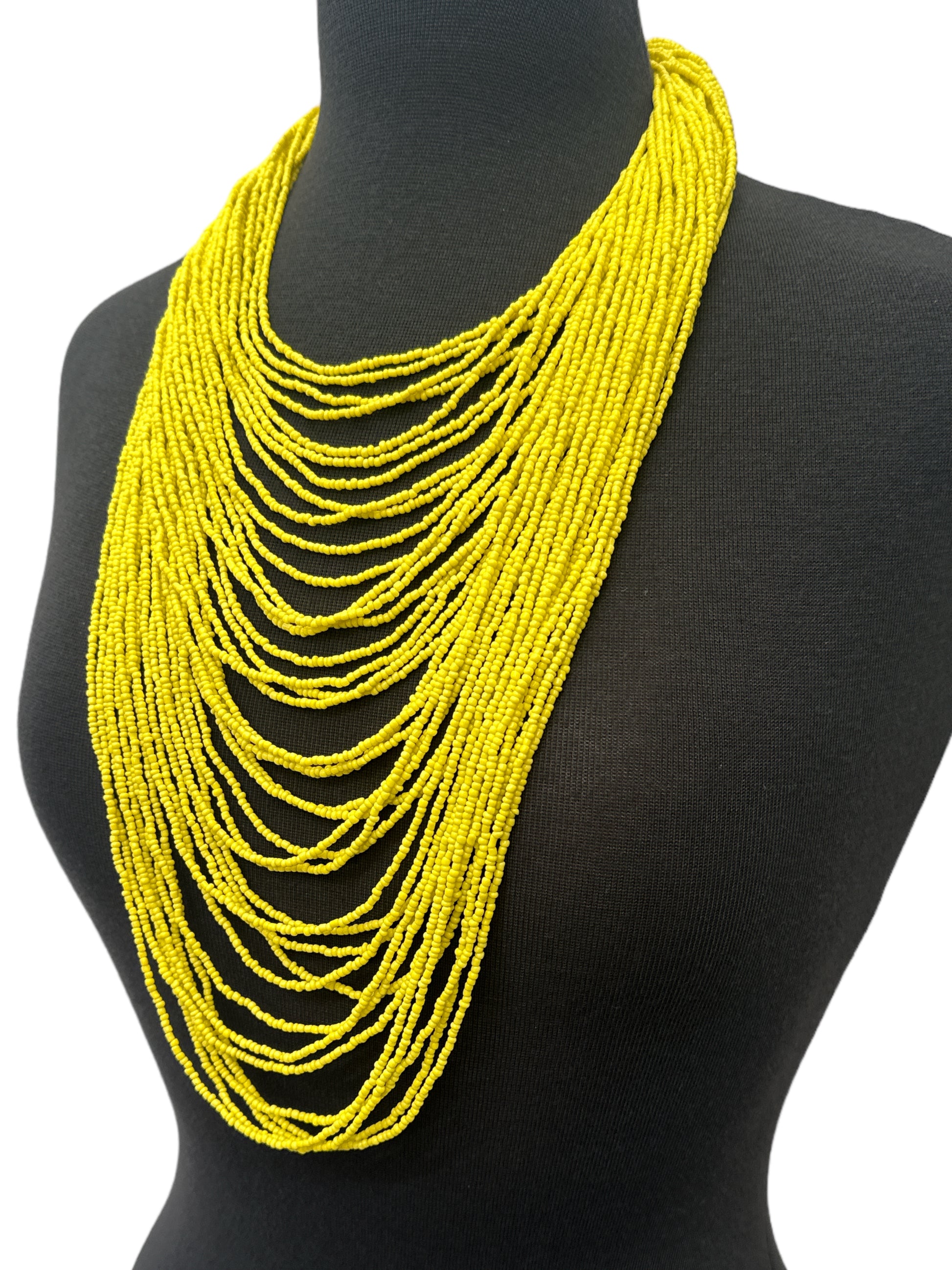 Authentic African Multi-Strand Yellow Beaded Necklace – Bold Handmade Statement Jewellery - Fatisha Boutique #