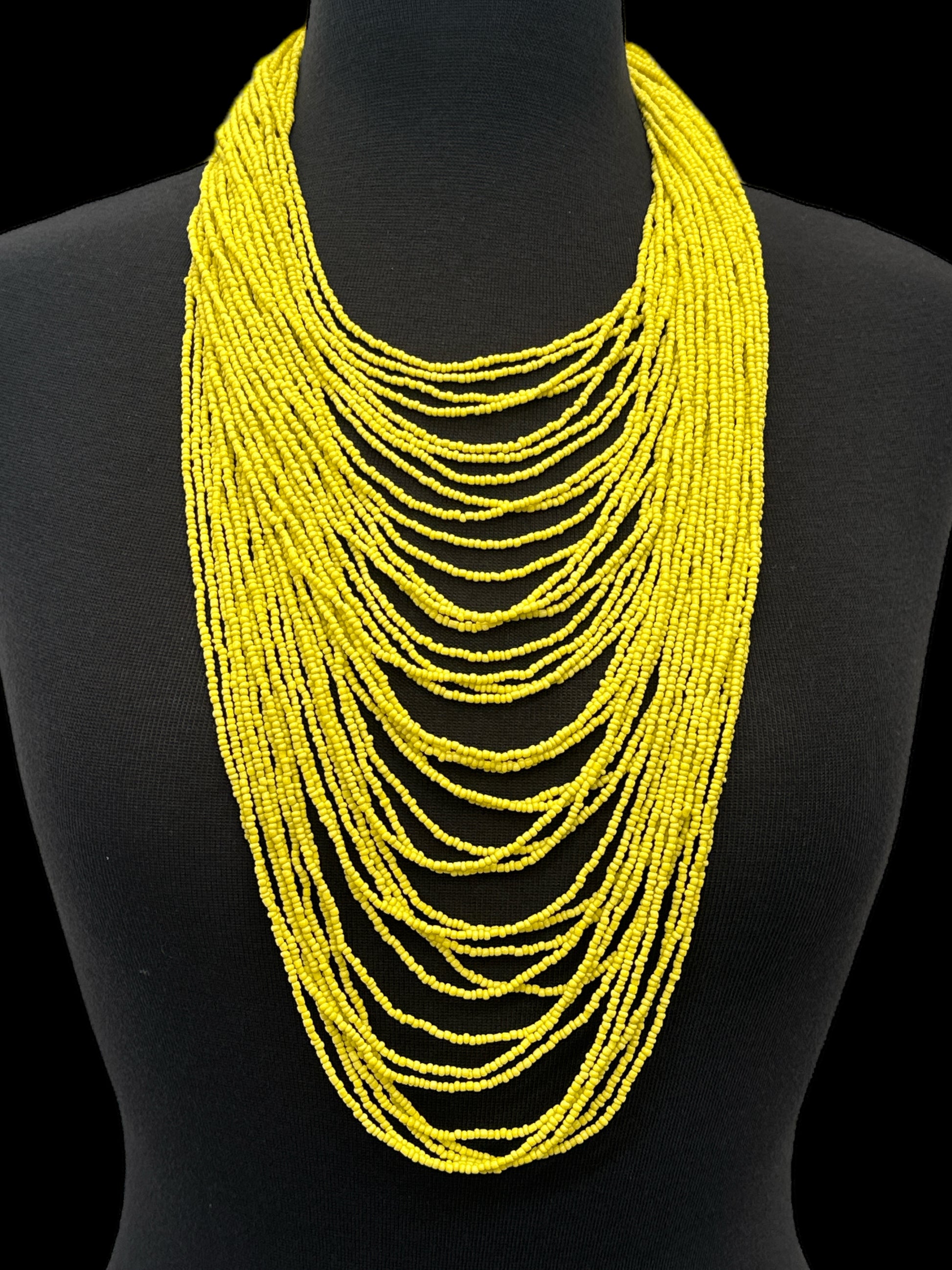 Authentic African Multi-Strand Yellow Beaded Necklace – Bold Handmade Statement Jewellery - Fatisha Boutique #