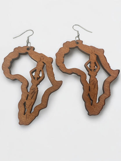 Wooden Africa Map Shaped Lightweight Ethnic Dangle Earrings