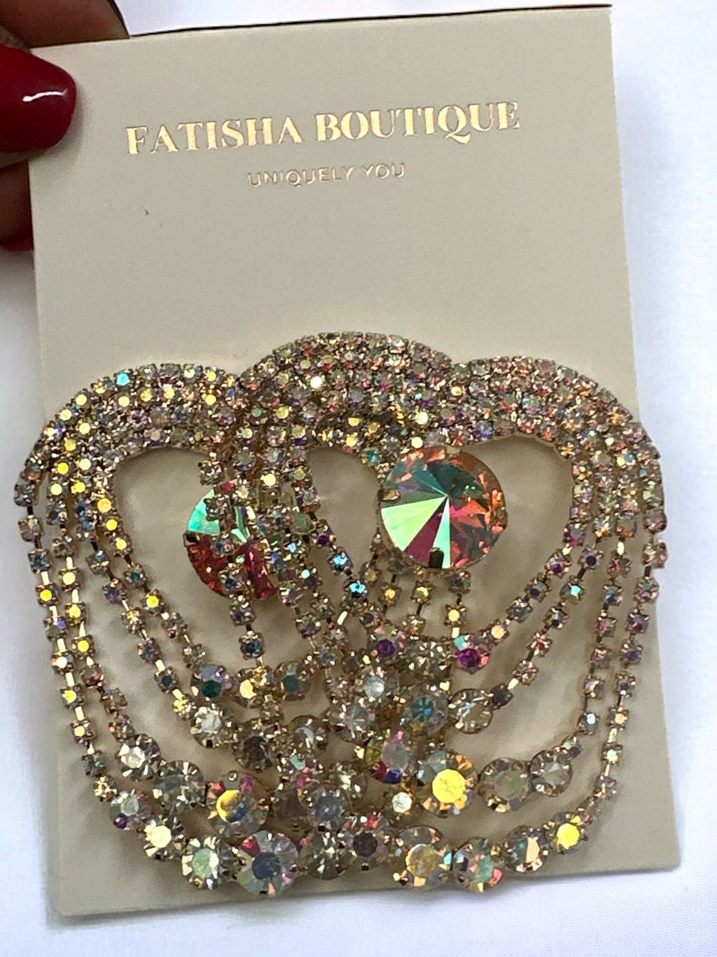 Glamorous AB Silver Statement Diamante Rhinestone Tassel Earrings