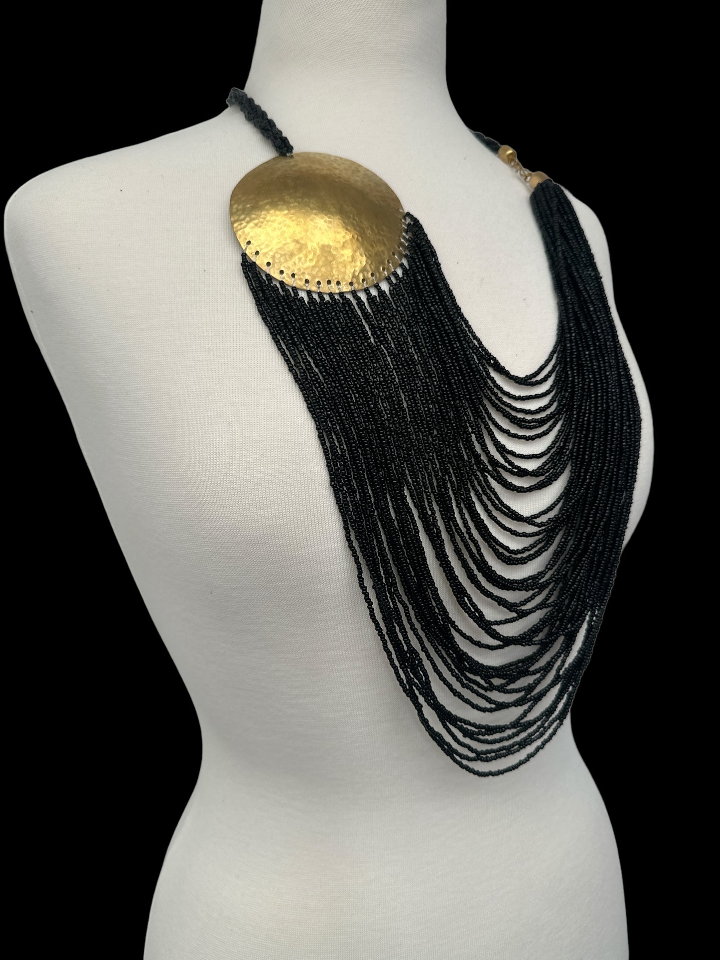 Black African Beaded Necklace with Brass Disc Pendant – Ethnic Jewellery - Fatisha Boutique #