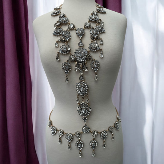 Crystal Rhinestone Full Body Chain Jewellery – Bridal Boho Statement Harness - Fatisha Boutique #