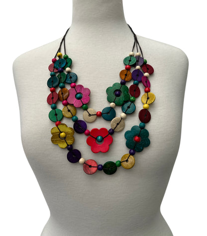 Boho Multicolour Coconut Shell Flower Necklace – Ethnic Beaded Statement Jewellery