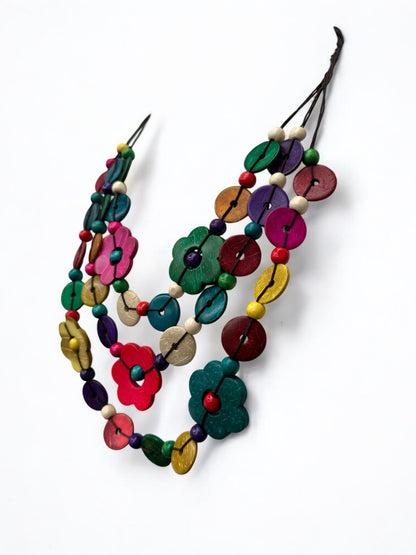 Boho Multicolour Coconut Shell Flower Necklace – Ethnic Beaded Statement Jewellery