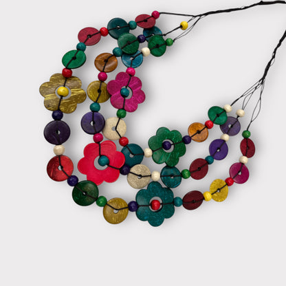 Boho Multicolour Coconut Shell Flower Necklace – Ethnic Beaded Statement Jewellery