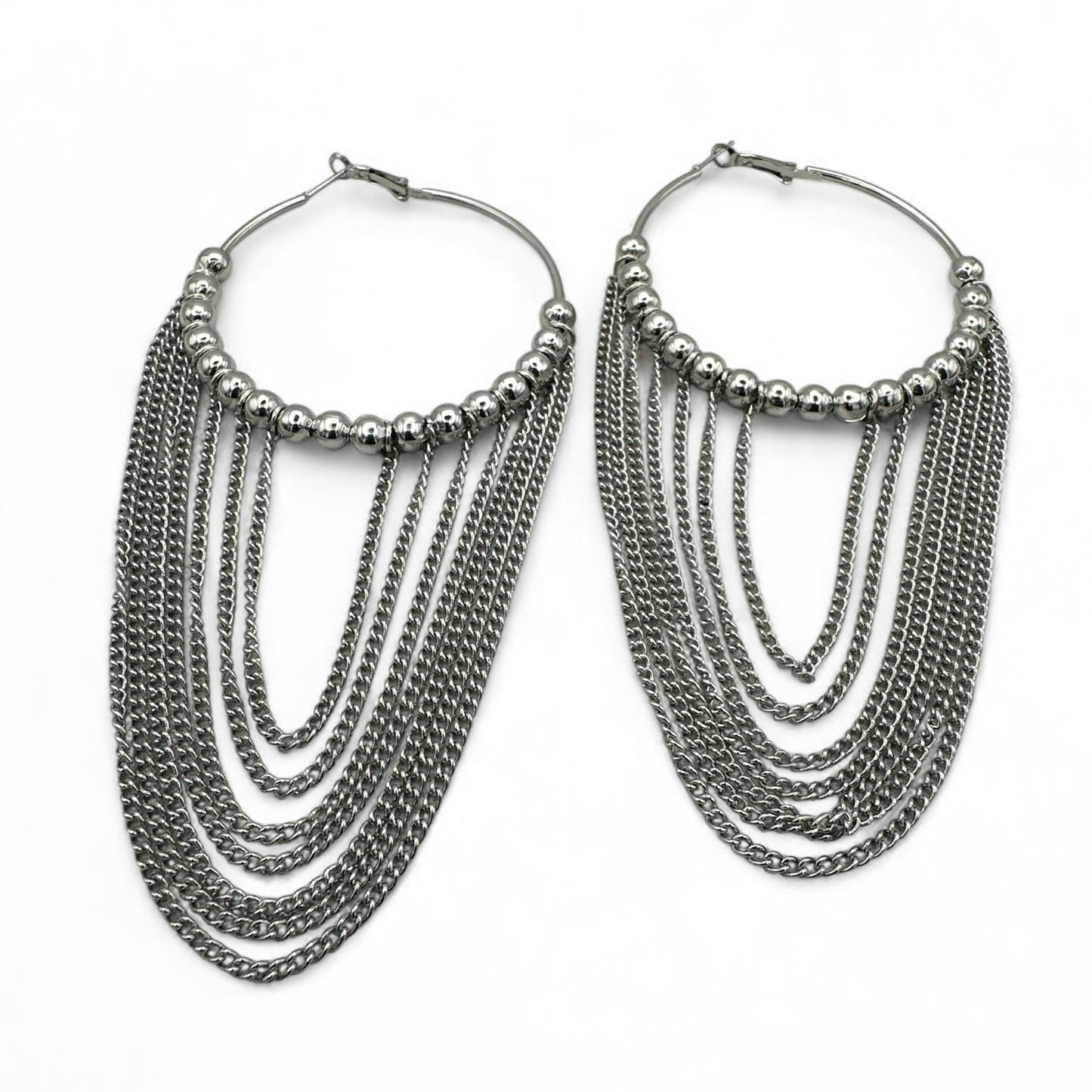 Gorgeous Long Chain Beaded Hoop Earrings – Bold Statement Jewelry in Multiple Finishes