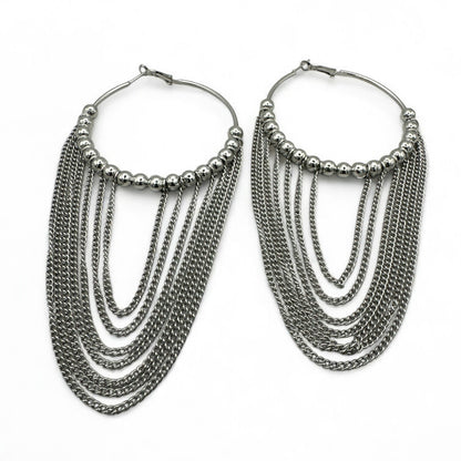 Gorgeous Long Chain Beaded Hoop Earrings – Bold Statement Jewelry in Multiple Finishes