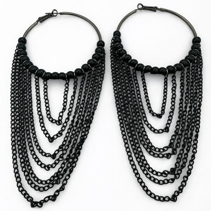 Gorgeous Long Chain Beaded Hoop Earrings – Bold Statement Jewelry in Multiple Finishes