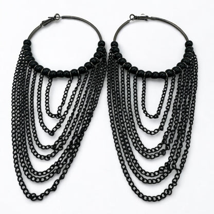Gorgeous Long Chain Beaded Hoop Earrings – Bold Statement Jewelry in Multiple Finishes