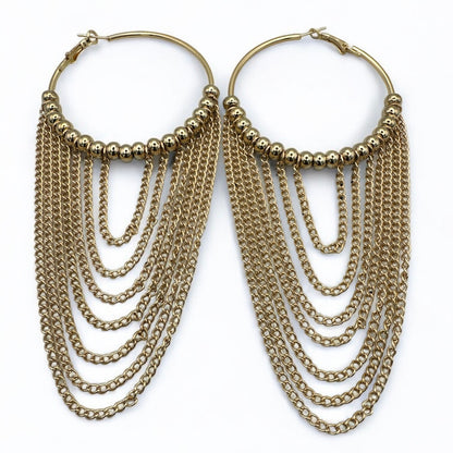 Gorgeous Long Chain Beaded Hoop Earrings – Bold Statement Jewelry in Multiple Finishes