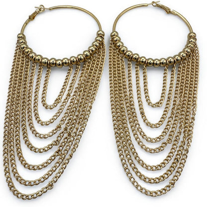 Gorgeous Long Chain Beaded Hoop Earrings – Bold Statement Jewelry in Multiple Finishes