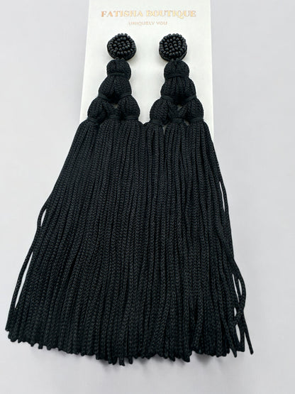 Boho Long Tassel Earrings with Beaded Stud – Bold Fringed Statement Jewellery - Fatisha Boutique #