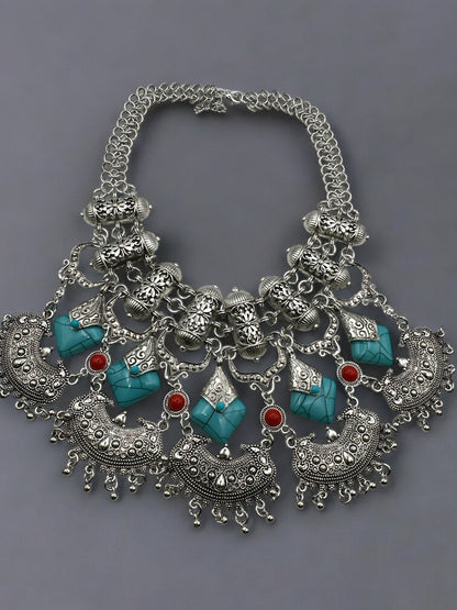 Bohemian Tribal Statement Necklace – Antique Gold & Silver Ethnic Pendant