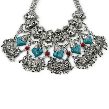 Bohemian Tribal Statement Necklace – Antique Gold & Silver Ethnic Pendant