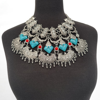 Bohemian Tribal Statement Necklace – Antique Gold & Silver Ethnic Pendant