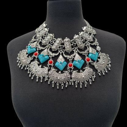 Bohemian Tribal Statement Necklace – Antique Gold & Silver Ethnic Pendant