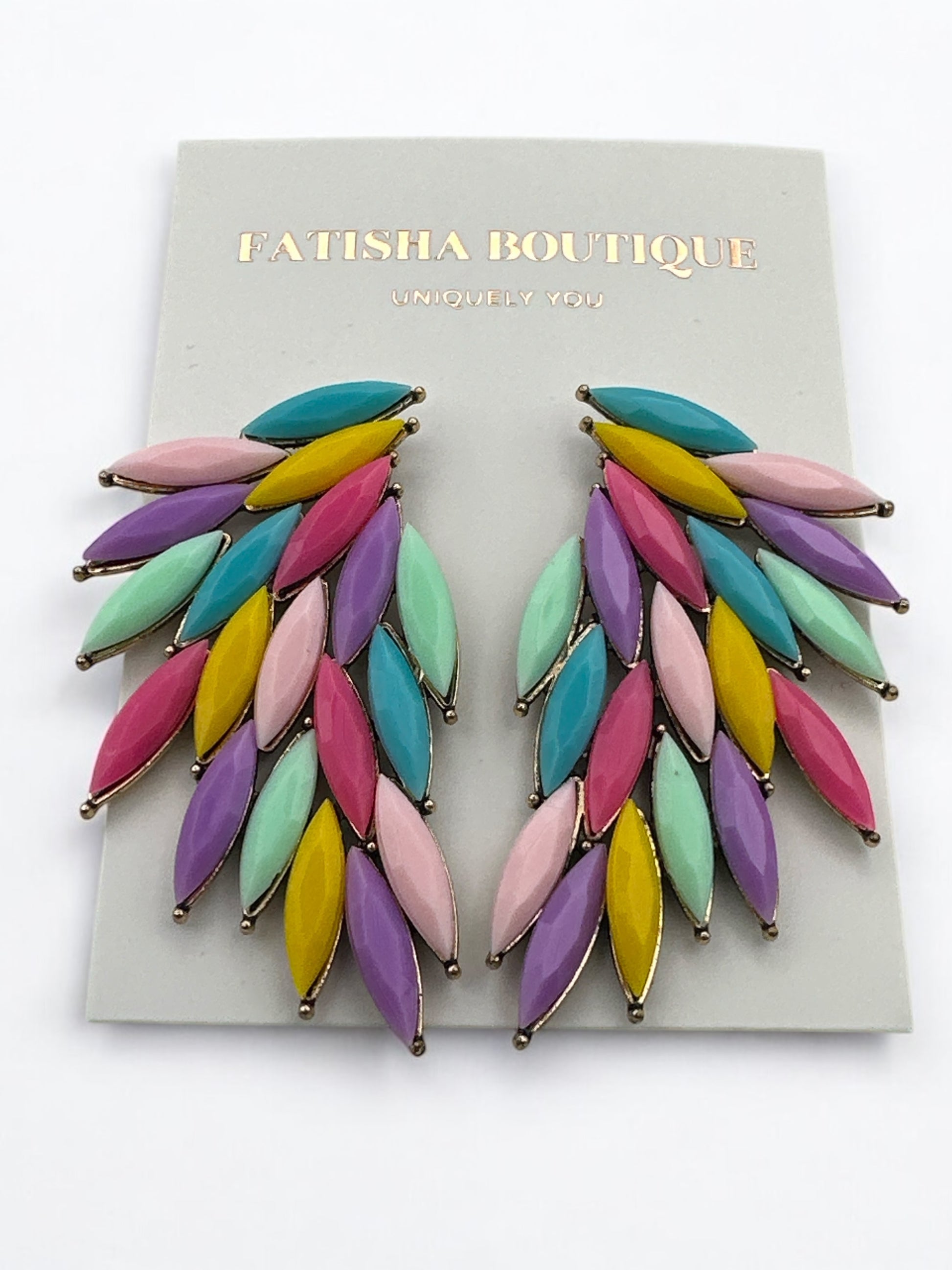Multicolour Crystal Rhinestone Earrings | Elegant Statement Wedding Prom Jewellery - Fatisha Boutique #