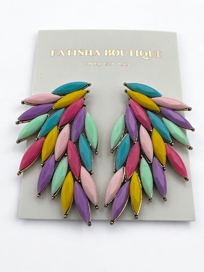 Multicolour Crystal Rhinestone Earrings | Elegant Statement Wedding Prom Jewellery - Fatisha Boutique #