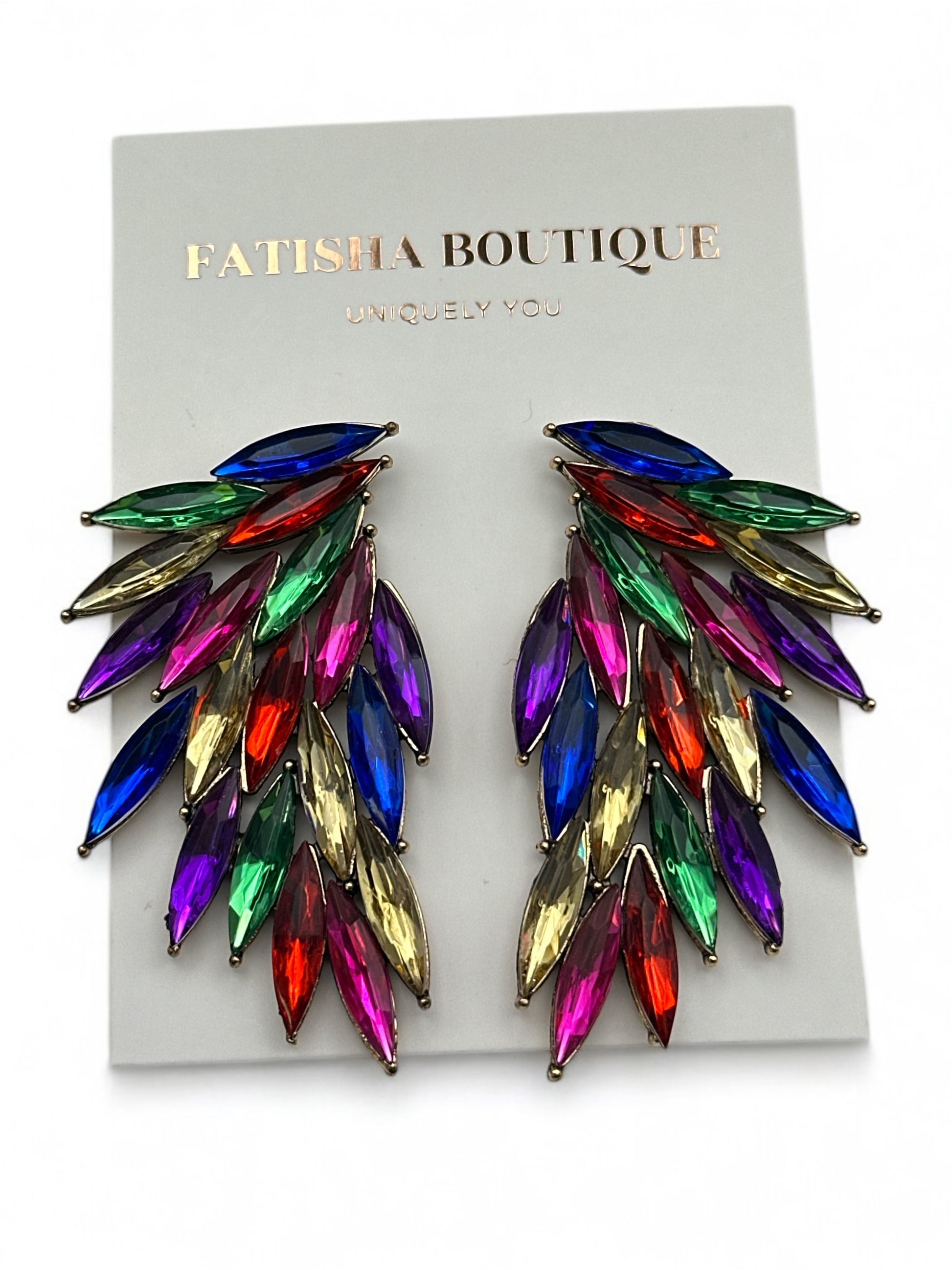 Multicolour Crystal Rhinestone Earrings | Elegant Statement Wedding Prom Jewellery - Fatisha Boutique #