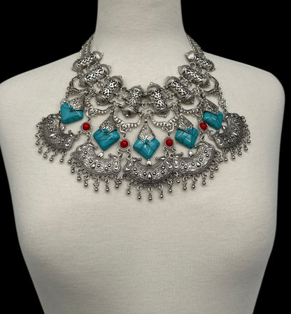 Bohemian Tribal Statement Necklace – Antique Gold & Silver Ethnic Pendant